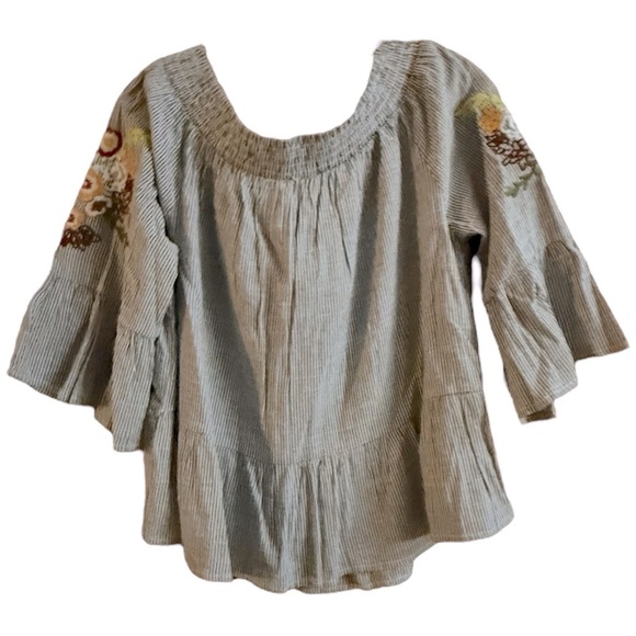 Crescent Green Smocked Ruffled Blouse Size Large - Picture 2 of 4